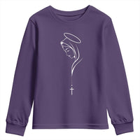 Virgin Mary Youth Sweatshirt Minimalist Marian Catholic Holy Mother Cross - Wonder Print Shop