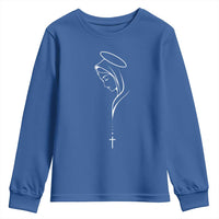 Virgin Mary Youth Sweatshirt Minimalist Marian Catholic Holy Mother Cross - Wonder Print Shop
