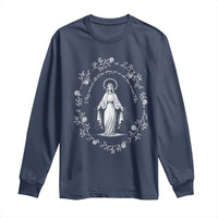 Marian Catholic Long Sleeve Shirt Virgin Mary Floral Women Religious Catholic Gift - Wonder Print Shop