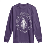 Marian Catholic Long Sleeve Shirt Virgin Mary Floral Women Religious Catholic Gift - Wonder Print Shop