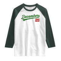 Retro Christmas December 25 Raglan Shirt Retro Vintage Script Holiday Trip - Wonder Print Shop