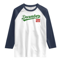 Retro Christmas December 25 Raglan Shirt Retro Vintage Script Holiday Trip - Wonder Print Shop