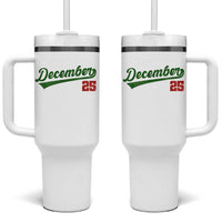 Retro Christmas December 25 Tumbler With Handle Retro Vintage Script Holiday Trip - Wonder Print Shop