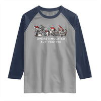 Overstimulated But Festive Possum Christmas Raglan Shirt Funny Opossum Xmas Meme - Wonder Print Shop
