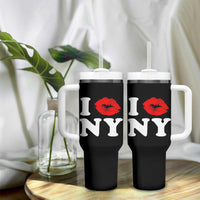 I Love NY Tumbler With Handle Sexy Lips Red Lipstick Kiss New York Lover Travel Gift - Wonder Print Shop
