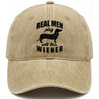 Funny Dachshund Dad Washed Cotton Baseball Cap Real Men Play With Their Wiener Dog Dad Gag Gift