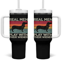 Funny Dachshund Dad Tumbler With Handle Retro Real Men Play With Their Wiener Dog Dad Gag Gift - Wonder Print Shop