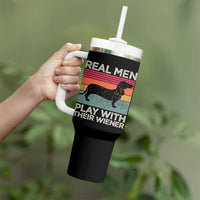 Funny Dachshund Dad Tumbler With Handle Retro Real Men Play With Their Wiener Dog Dad Gag Gift - Wonder Print Shop