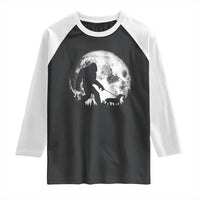 Bigfoot Walking Dachshund Raglan Shirt Funny Doxie Wiener Sasquatch Night Stroll Full Moon - Wonder Print Shop