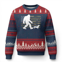 Bigfoot Walking Dachshund Ugly Christmas Sweater Sasquatch Camo American Flag USA Military Patriotic - Wonder Print Shop