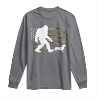 Bigfoot Walking Dachshund Long Sleeve Shirt Sasquatch Camo American Flag USA Military Patriotic - Wonder Print Shop