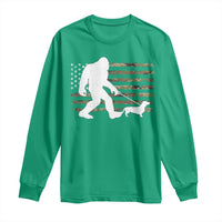 Bigfoot Walking Dachshund Long Sleeve Shirt Sasquatch Camo American Flag USA Military Patriotic - Wonder Print Shop
