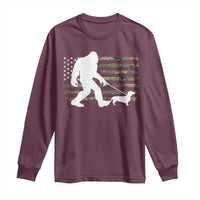 Bigfoot Walking Dachshund Long Sleeve Shirt Sasquatch Camo American Flag USA Military Patriotic - Wonder Print Shop