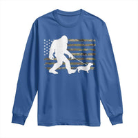 Bigfoot Walking Dachshund Long Sleeve Shirt Sasquatch Camo American Flag USA Military Patriotic - Wonder Print Shop
