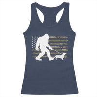 Bigfoot Walking Dachshund Racerback Tank Top Sasquatch Camo American Flag USA Military Patriotic - Wonder Print Shop