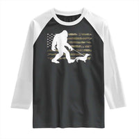 Bigfoot Walking Dachshund Raglan Shirt Sasquatch Camo American Flag USA Military Patriotic - Wonder Print Shop