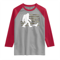 Bigfoot Walking Dachshund Raglan Shirt Sasquatch Camo American Flag USA Military Patriotic - Wonder Print Shop