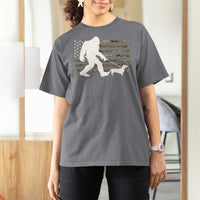 Bigfoot Walking Dachshund T Shirt For Women Sasquatch Camo American Flag USA Military Patriotic - Wonder Print Shop