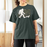 Bigfoot Walking Dachshund T Shirt For Women Sasquatch Camo American Flag USA Military Patriotic - Wonder Print Shop