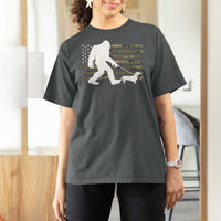 Bigfoot Walking Dachshund T Shirt For Women Sasquatch Camo American Flag USA Military Patriotic - Wonder Print Shop