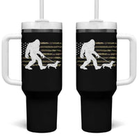 Bigfoot Walking Dachshund Tumbler With Handle Sasquatch Camo American Flag USA Military Patriotic - Wonder Print Shop