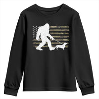 Bigfoot Walking Dachshund Youth Sweatshirt Sasquatch Camo American Flag USA Military Patriotic - Wonder Print Shop