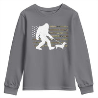 Bigfoot Walking Dachshund Youth Sweatshirt Sasquatch Camo American Flag USA Military Patriotic - Wonder Print Shop