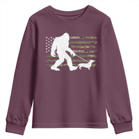 Bigfoot Walking Dachshund Youth Sweatshirt Sasquatch Camo American Flag USA Military Patriotic - Wonder Print Shop