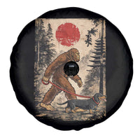 Bigfoot Dachshund Lovers Spare Tire Cover Japanese Vintage Graphic Ukiyo-e Art Sasquatch Wiener Dog Gift