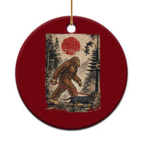 Bigfoot Dachshund Lovers Ceramic Ornament Japanese Vintage Graphic Ukiyo-e Art Sasquatch Wiener Dog Gift