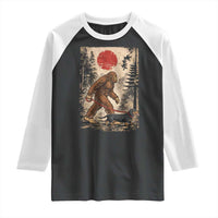 Bigfoot Dachshund Lovers Raglan Shirt Japanese Vintage Graphic Ukiyo-e Art Sasquatch Wiener Dog Gift