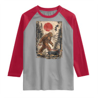 Bigfoot Dachshund Lovers Raglan Shirt Japanese Vintage Graphic Ukiyo-e Art Sasquatch Wiener Dog Gift
