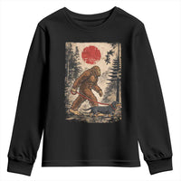 Bigfoot Dachshund Lovers Youth Sweatshirt Japanese Vintage Graphic Ukiyo-e Art Sasquatch Wiener Dog Gift