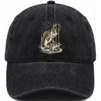 Fishing Camo Washed Cotton Baseball Cap Bass Fish American Flag Boy Men Fisherman Gift