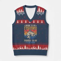 Born to Go Fishing Forced School V-Neck Knit Sweater Vest Funny Fishing Fisherman Kids Boys - Wonder Print Shop