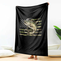 Camo Bass Fishing Throw Blanket Patriotic US Flag Fisherman - Wonder Print Shop