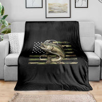 Camo Bass Fishing Throw Blanket Patriotic US Flag Fisherman - Wonder Print Shop