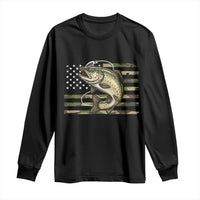 Camo Bass Fishing Long Sleeve Shirt Patriotic US Flag Fisherman - Wonder Print Shop