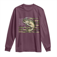 Camo Bass Fishing Long Sleeve Shirt Patriotic US Flag Fisherman - Wonder Print Shop