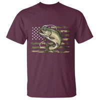 Camo Bass Fishing T Shirt Patriotic US Flag Fisherman - Wonder Print Shop