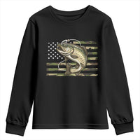 Camo Bass Fishing Youth Sweatshirt Patriotic US Flag Fisherman - Wonder Print Shop