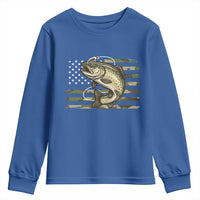 Camo Bass Fishing Youth Sweatshirt Patriotic US Flag Fisherman - Wonder Print Shop
