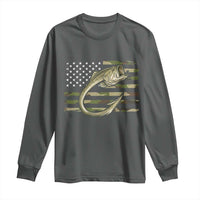 Camo Fish Hook Fishing Long Sleeve Shirt Patriotic US Flag Fisherman Camouflage Bass Fishing - Wonder Print Shop
