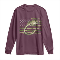 Camo Fish Hook Fishing Long Sleeve Shirt Patriotic US Flag Fisherman Camouflage Bass Fishing - Wonder Print Shop