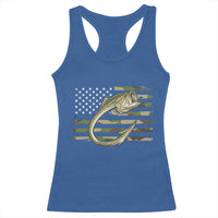 Camo Fish Hook Fishing Racerback Tank Top Patriotic US Flag Fisherman Camouflage Bass Fishing - Wonder Print Shop