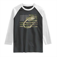 Camo Fish Hook Fishing Raglan Shirt Patriotic US Flag Fisherman Camouflage Bass Fishing - Wonder Print Shop