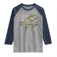Camo Fish Hook Fishing Raglan Shirt Patriotic US Flag Fisherman Camouflage Bass Fishing - Wonder Print Shop