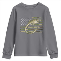 Camo Fish Hook Fishing Youth Sweatshirt Patriotic US Flag Fisherman Camouflage Bass Fishing - Wonder Print Shop
