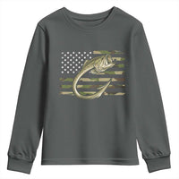 Camo Fish Hook Fishing Youth Sweatshirt Patriotic US Flag Fisherman Camouflage Bass Fishing - Wonder Print Shop