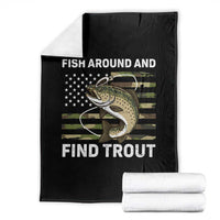 Fish Around and Find Trout Throw Blanket Camo Bass Fishing Meme US Flag Punny Pun Dad - Wonder Print Shop